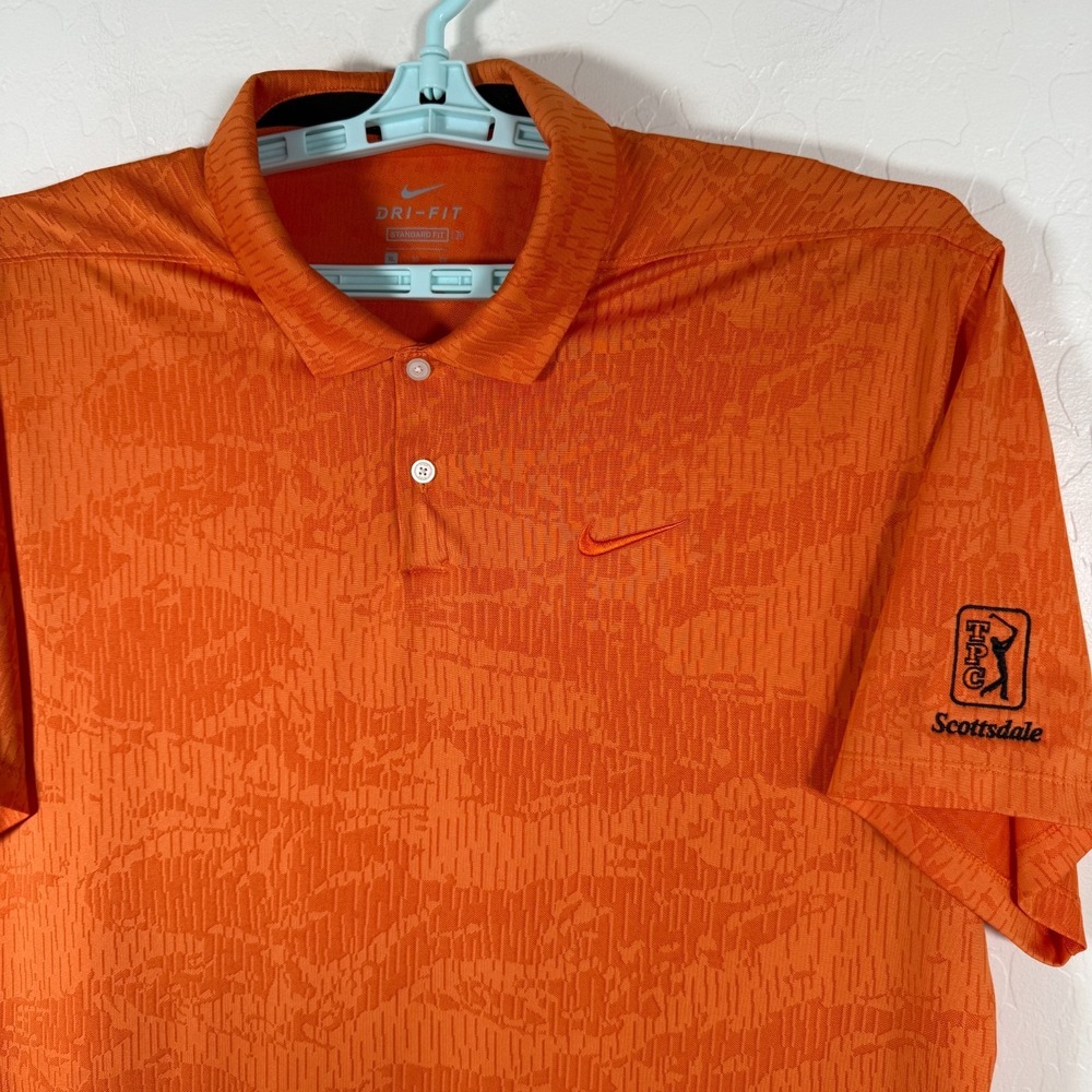 Nike Polo Shirt Mens XL Orange Performance Golf Dri Fit TPC Scottsdale Jacquard